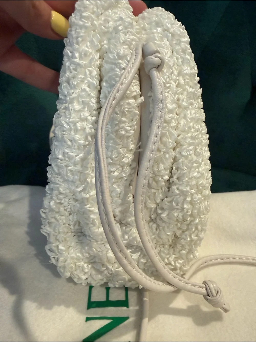 Bottega Veneta The Pouch Mini White Clutch Crossbody Strap Drawstring w/Dust Bag